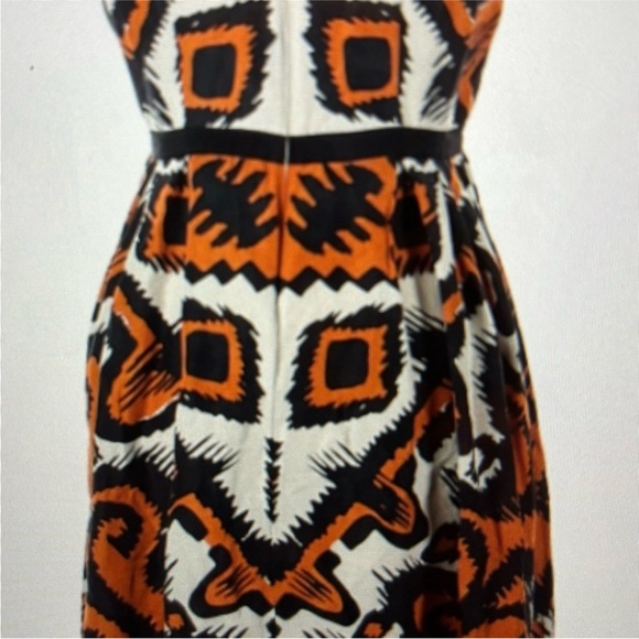 LK Bennett Orange and Black Geometric Midi Dress - Picture 2 of 5